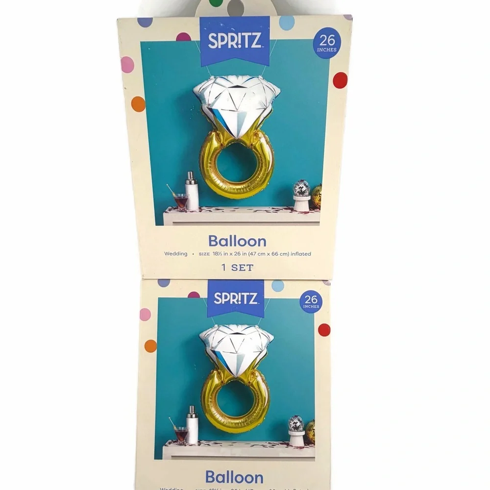 Spritz Gold Diamond Ring Foil Balloon Set of 2
